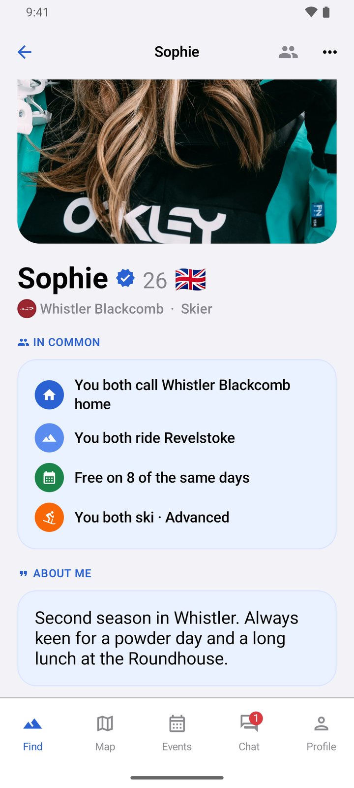 What you have in common screen in the Broski Android app